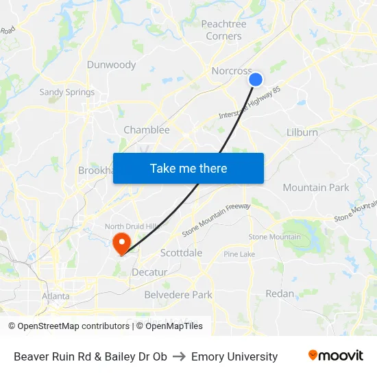 Beaver Ruin Rd & Bailey Dr Ob to Emory University map