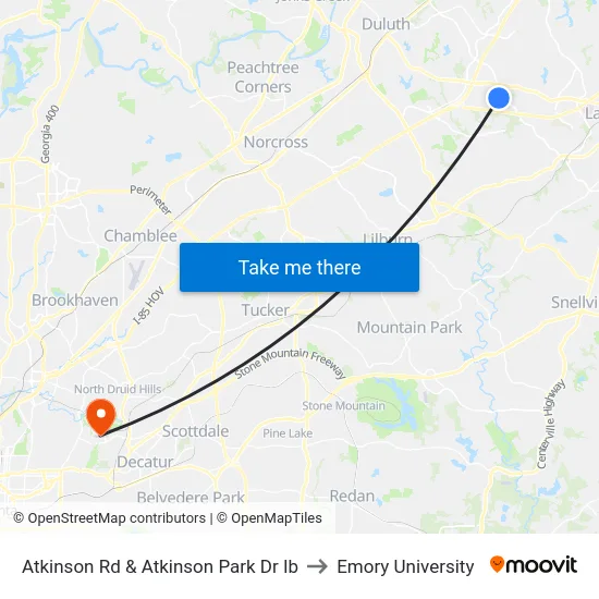Atkinson Rd & Atkinson Park Dr Ib to Emory University map