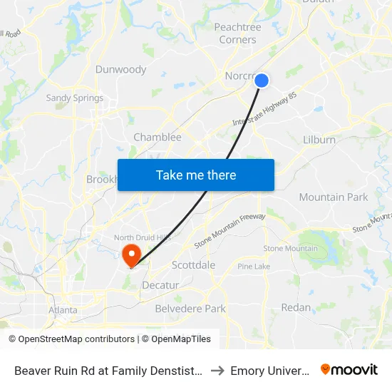 Beaver Ruin Rd at Family Denstistry Ib to Emory University map