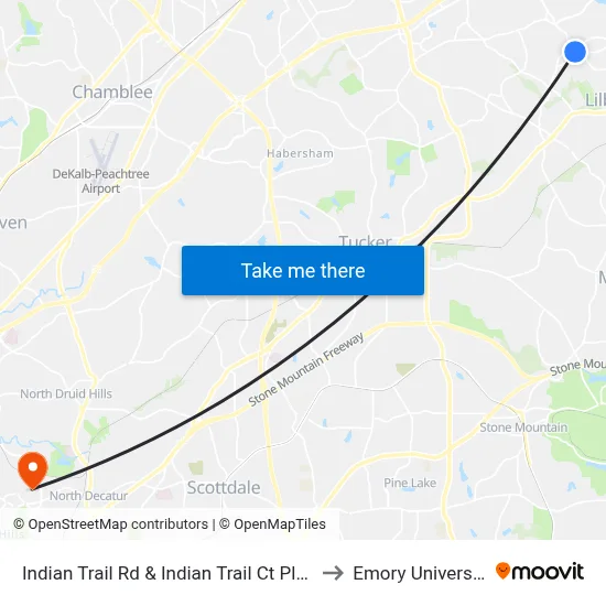 Indian Trail Rd & Indian Trail Ct Plaza to Emory University map