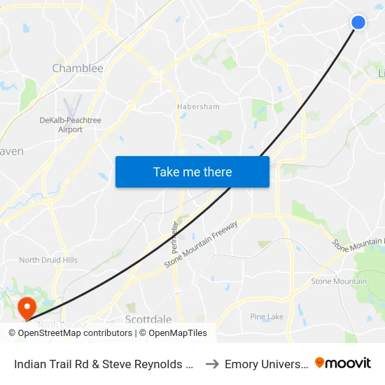 Indian Trail Rd & Steve Reynolds Blvd to Emory University map