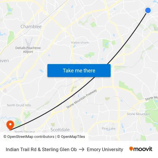 Indian Trail Rd & Sterling Glen Ob to Emory University map