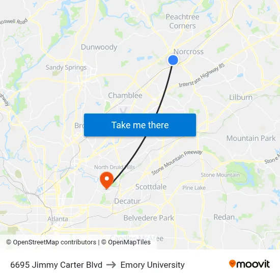6695 Jimmy Carter Blvd to Emory University map
