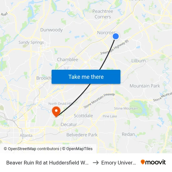Beaver Ruin Rd at Huddersfield Way Ib to Emory University map