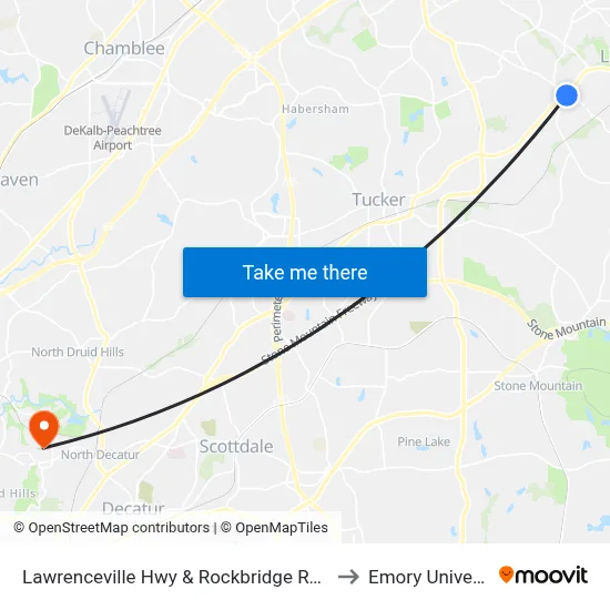 Lawrenceville Hwy & Rockbridge Rd (Citgo to Emory University map