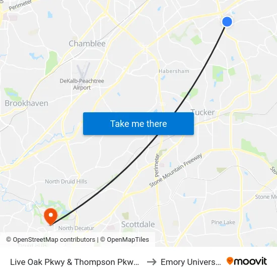 Live Oak Pkwy & Thompson Pkwy Ib to Emory University map