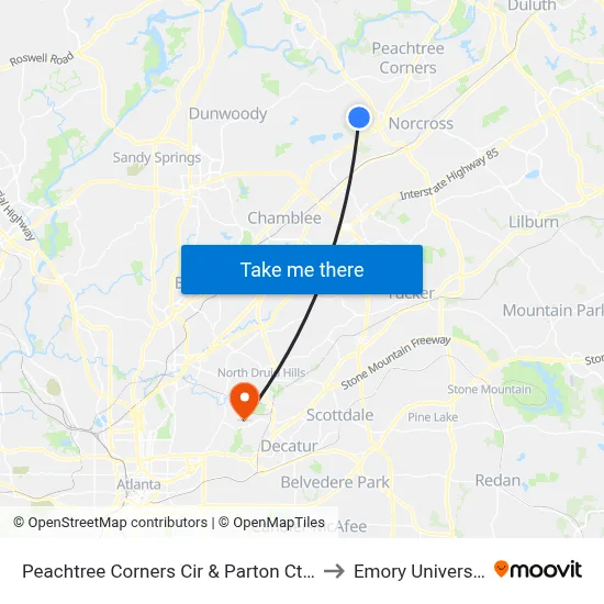 Peachtree Corners Cir & Parton Ct Ob to Emory University map