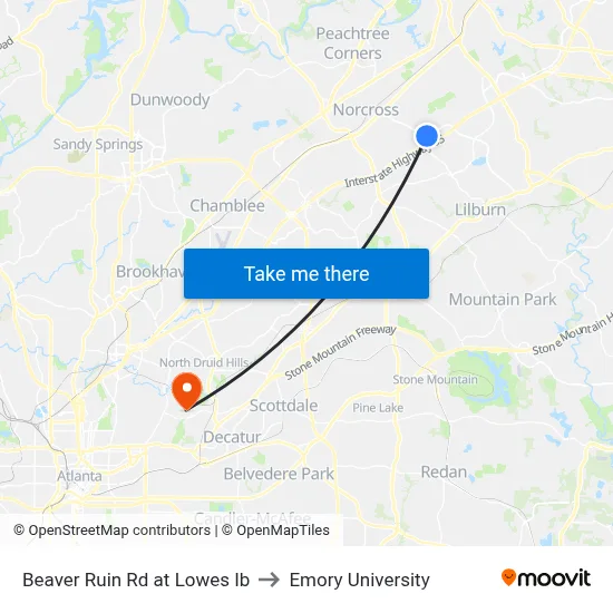 Beaver Ruin Rd at Lowes Ib to Emory University map
