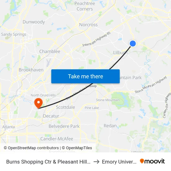 Burns Shopping Ctr & Pleasant Hill Rd Ib to Emory University map
