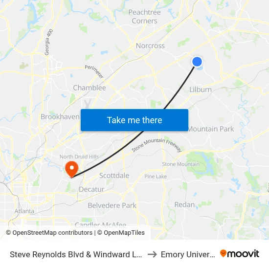 Steve Reynolds Blvd & Windward Lane Ib to Emory University map