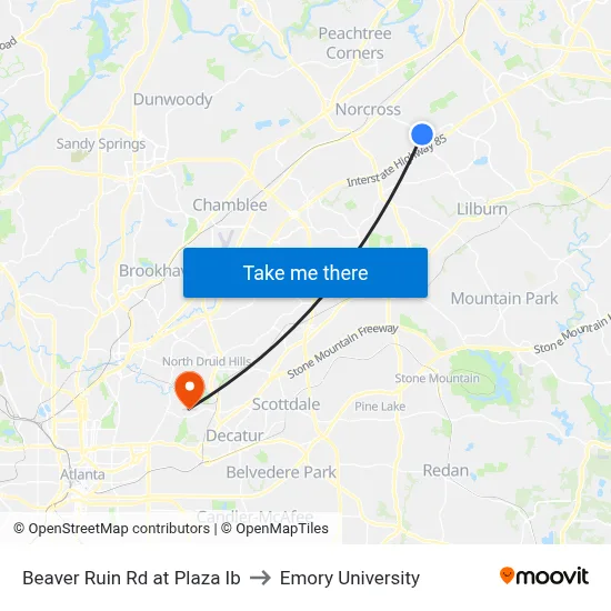 Beaver Ruin Rd at Plaza Ib to Emory University map