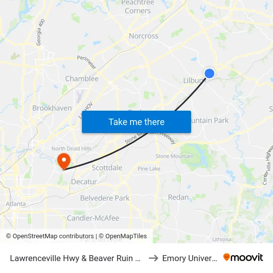 Lawrenceville Hwy & Beaver Ruin Rd Ob to Emory University map