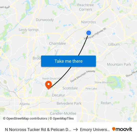 N Norcross Tucker Rd & Pelican Dr Ib to Emory University map