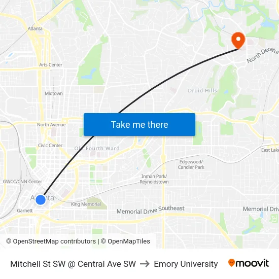 Mitchell St SW @ Central Ave SW to Emory University map