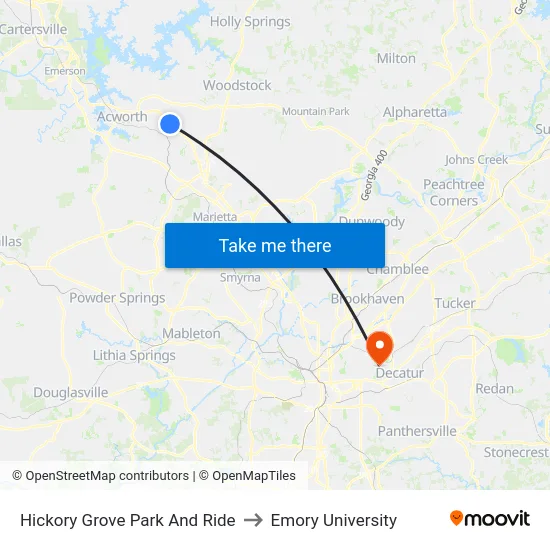 Hickory Grove Park And Ride to Emory University map