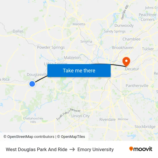 West Douglas Park And Ride to Emory University map