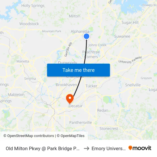 Old Milton Pkwy @ Park Bridge Pkwy to Emory University map