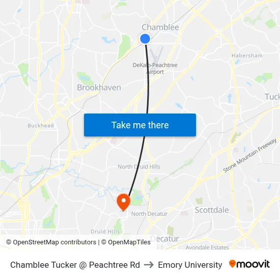 Chamblee Tucker @ Peachtree Rd to Emory University map