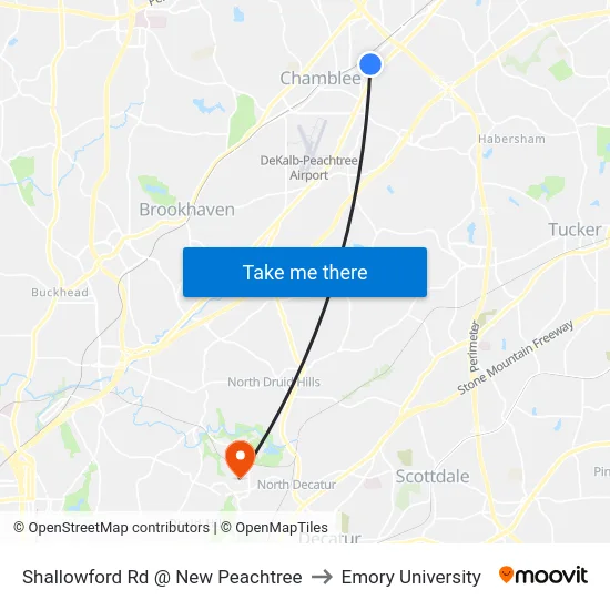 Shallowford Rd @ New Peachtree to Emory University map
