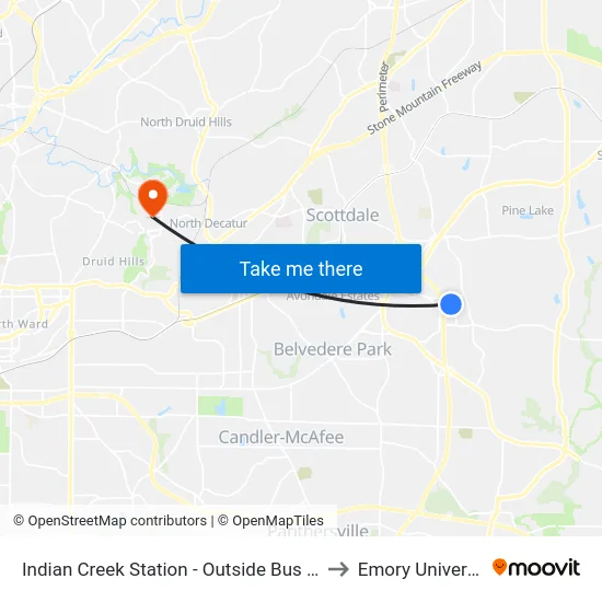 Indian Creek Station - Outside Bus Loop to Emory University map