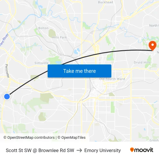Scott St SW @ Brownlee Rd SW to Emory University map