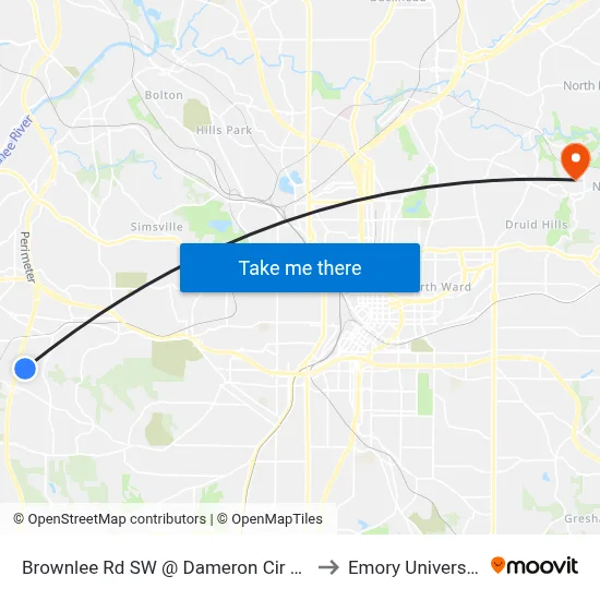 Brownlee Rd SW @ Dameron Cir SW to Emory University map