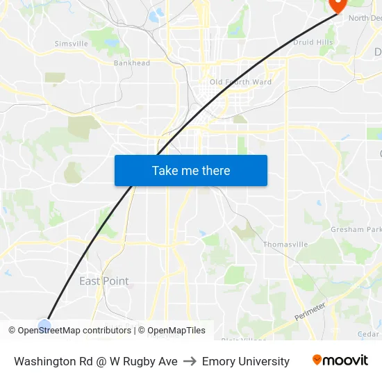 Washington Rd @ W Rugby Ave to Emory University map