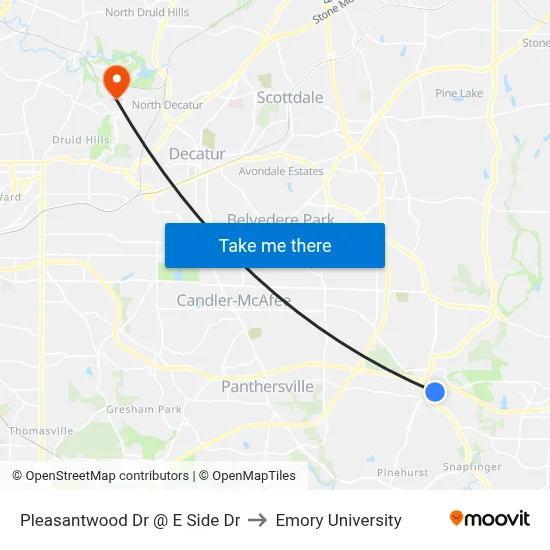 Pleasantwood Dr @ E Side Dr to Emory University map