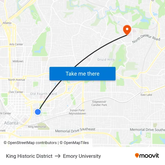 King Historic District to Emory University map