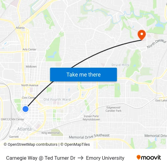 Carnegie Way @ Ted Turner Dr to Emory University map