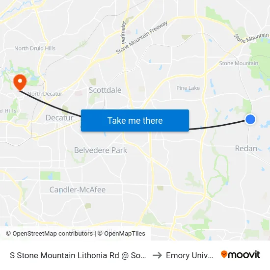 S Stone Mountain Lithonia Rd @ Southland Dr to Emory University map