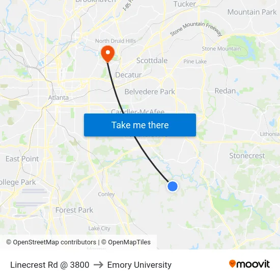 Linecrest Rd @ 3800 to Emory University map