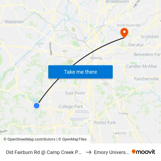 Old Fairburn Rd @ Camp Creek Pkwy to Emory University map