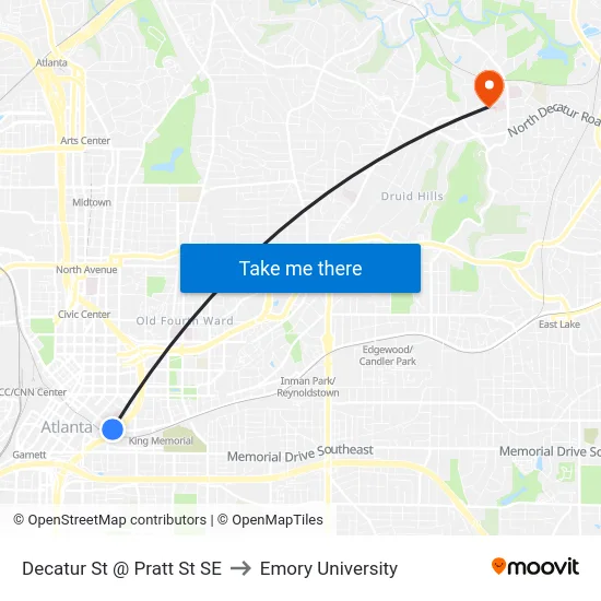 Decatur St @ Pratt St SE to Emory University map