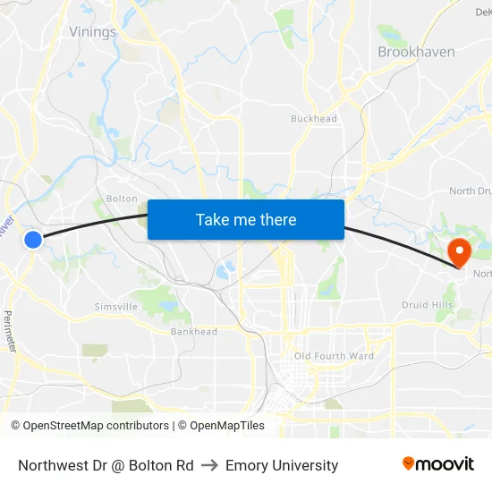 Northwest Dr @ Bolton Rd to Emory University map