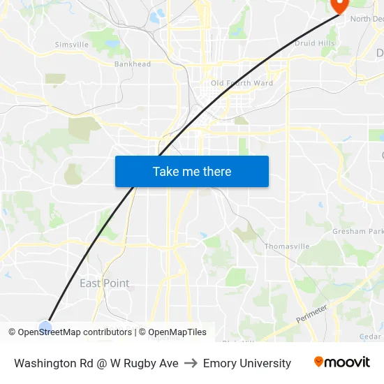 Washington Rd @ W Rugby Ave to Emory University map