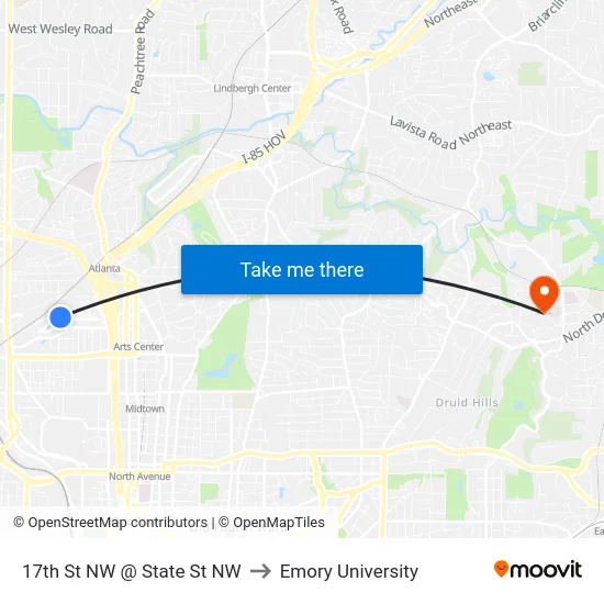 17th St NW @ State St NW to Emory University map