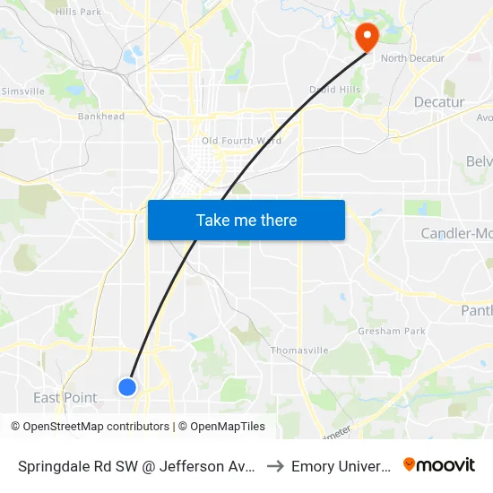 Springdale Rd SW @ Jefferson Ave SW to Emory University map