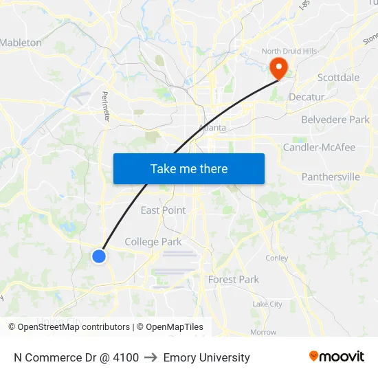 N Commerce Dr @ 4100 to Emory University map