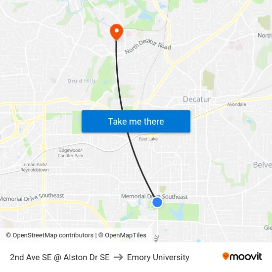 2nd Ave SE @ Alston Dr SE to Emory University map
