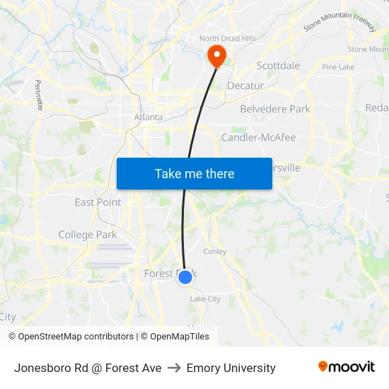 Jonesboro Rd @ Forest Ave to Emory University map