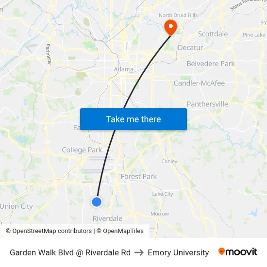 Garden Walk Blvd @ Riverdale Rd to Emory University map