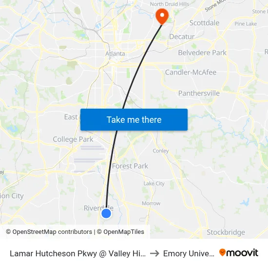 Lamar Hutcheson Pkwy @ Valley Hill Rd SW to Emory University map
