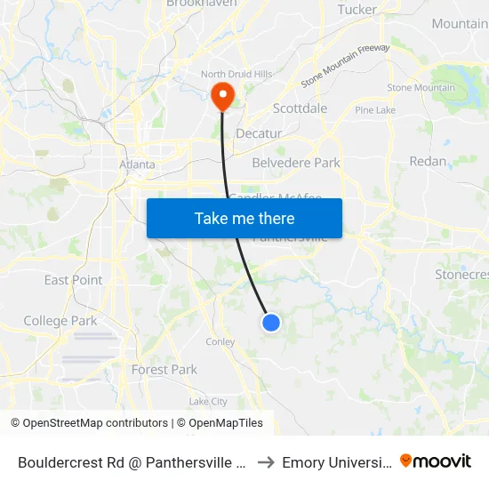 Bouldercrest Rd @ Panthersville Rd to Emory University map