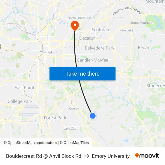 Bouldercrest Rd @ Anvil Block Rd to Emory University map