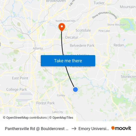 Panthersville Rd @ Bouldercrest Rd to Emory University map