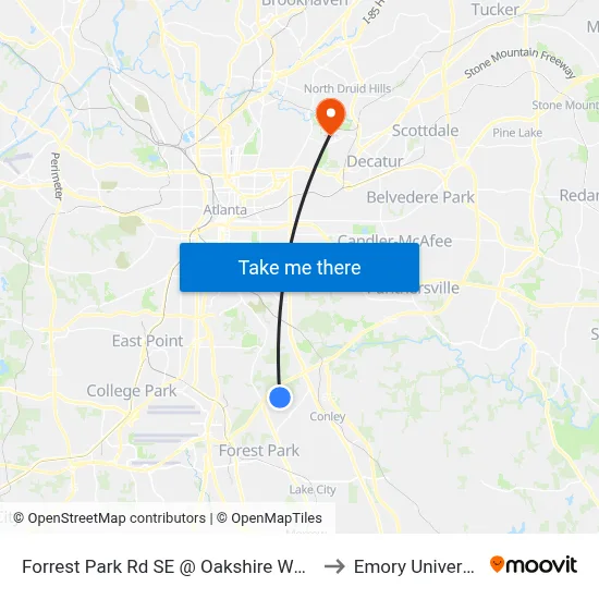 Forrest Park Rd SE @ Oakshire Way SE to Emory University map
