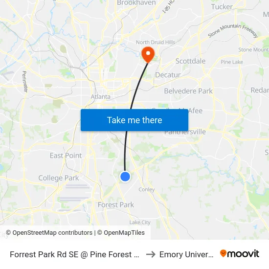 Forrest Park Rd SE @ Pine Forest Dr SE to Emory University map