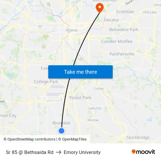 Sr 85 @ Bethsaida Rd to Emory University map