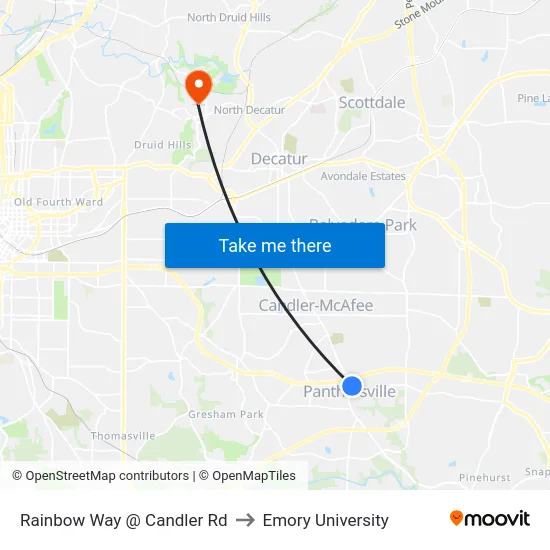 Rainbow Way @ Candler Rd to Emory University map